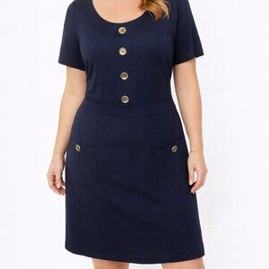 DRESSBARN Navy Blue Scoop Neck Mini Dress Medium